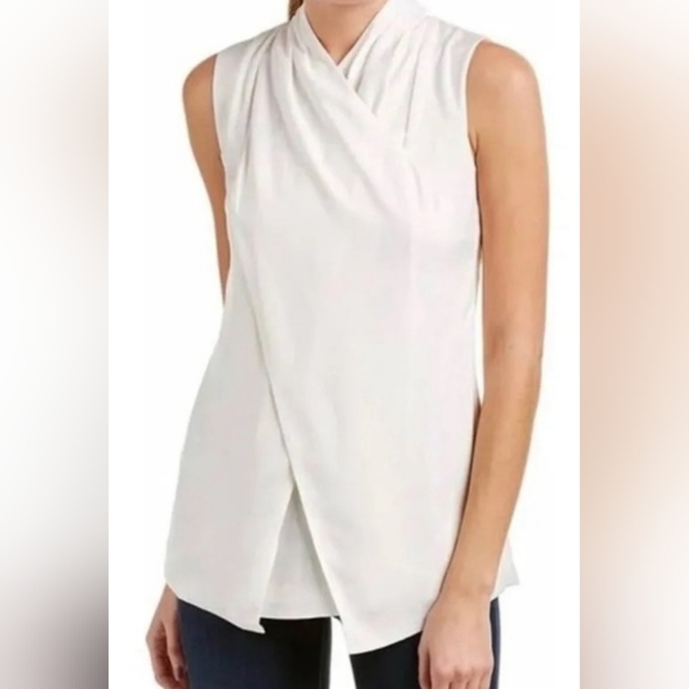 Cabi Wraparound Sleeveless Tunic Top Size 2 White Sleeveless Luxury Old Money